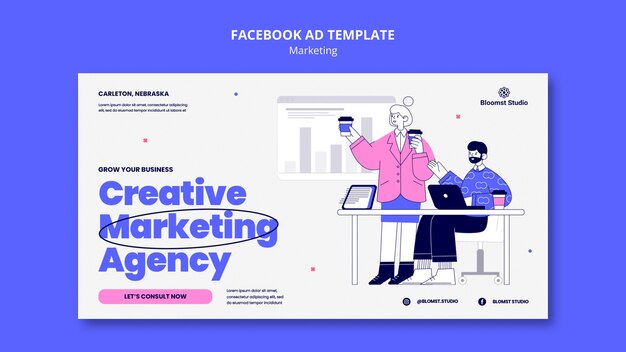 Plantilla de facebook de concepto de marketing dibujado a mano