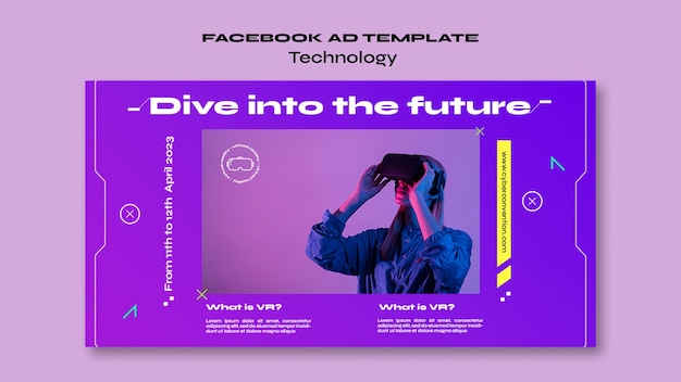 Plantilla de facebook de concepto de tecnología de gradiente