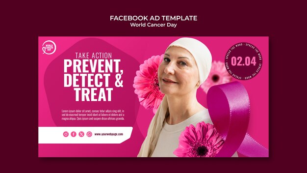 PSD gratuito plantilla de facebook para la concienciación del día mundial del cáncer