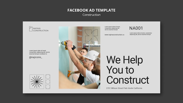 PSD gratuito plantilla de facebook de construcción minimalista