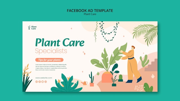 Plantilla de facebook de cuidado de plantas de diseño plano