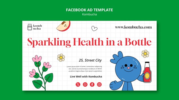 Plantilla de facebook de deliciosa kombucha