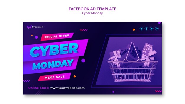Plantilla de facebook de descuento de lunes cibernético degradado