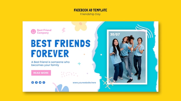Plantilla de facebook del día de la amistad de diseño plano