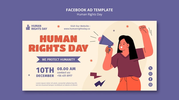 Plantilla de facebook del día de los derechos humanos de diseño plano