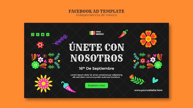 PSD gratuito plantilla de facebook del día de la independencia de méxico