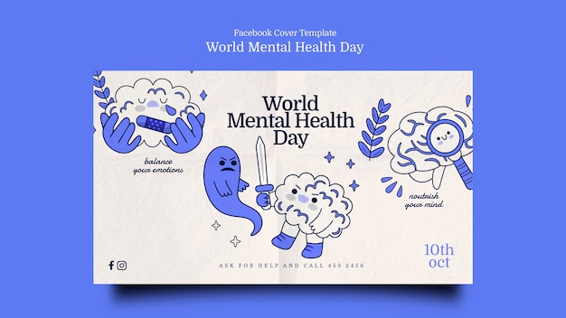 PSD gratuito plantilla de facebook del día internacional de la salud mental de diseño plano