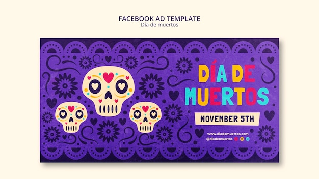 PSD gratuito plantilla de facebook de día de muertos de diseño plano