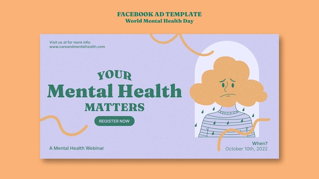 PSD gratuito plantilla de facebook del día mundial de la salud mental dibujada a mano