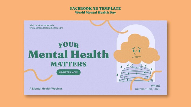 Plantilla de facebook del día mundial de la salud mental dibujada a mano