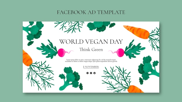 PSD gratuito plantilla de facebook del día mundial vegano en acuarela