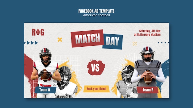 Plantilla de facebook de diseño plano de fútbol americano