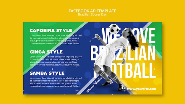 PSD gratuito plantilla de facebook de diseño plano de fútbol brasileño