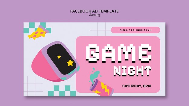 plantilla de Facebook de diseño plano para juegos