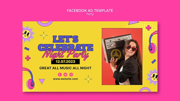 Plantilla de facebook divertida fiesta dibujada a mano