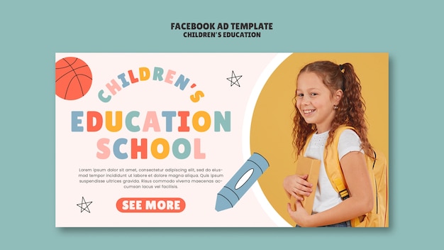 Plantilla de facebook para la educación de los niños de diseño plano