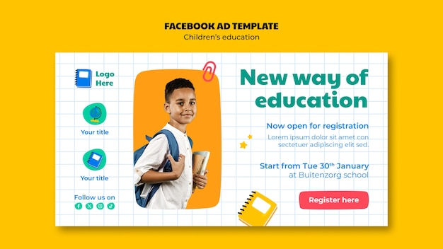 PSD gratuito plantilla de facebook para la educación de los niños de diseño plano