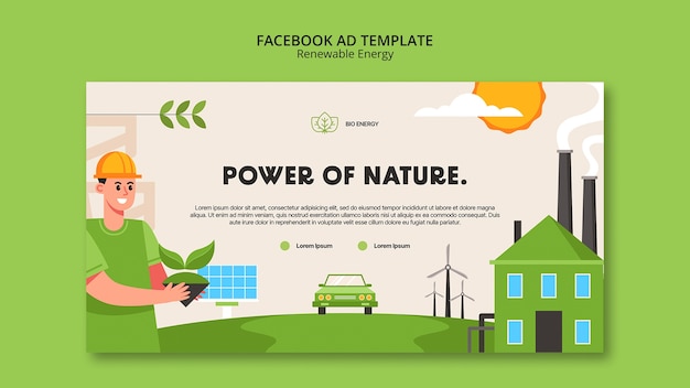 Plantilla de facebook de energía renovable dibujada a mano