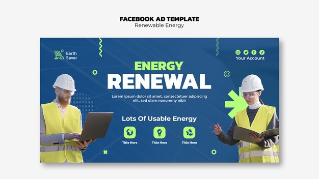 Plantilla de facebook de energía renovable de diseño plano