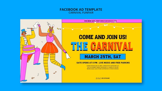 PSD gratuito plantilla de facebook de entretenimiento de carnaval dibujada a mano