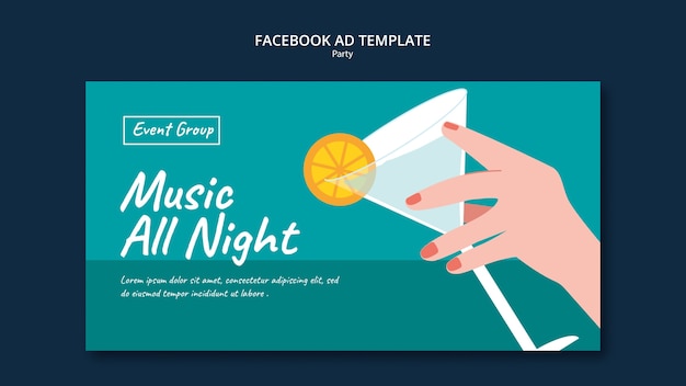 Plantilla de facebook de entretenimiento de fiesta de diseño plano