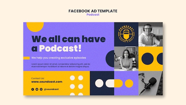 PSD gratuito plantilla de facebook para escuchar podcasts