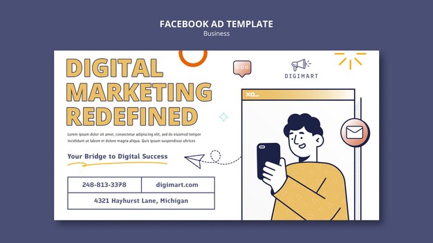 Plantilla de facebook de estrategia empresarial de diseño plano