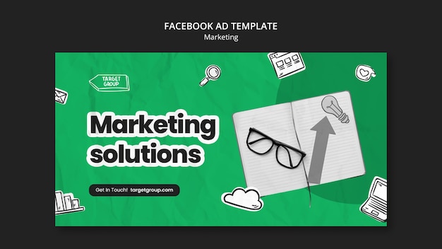 Plantilla de facebook de estrategia de marketing dibujada a mano