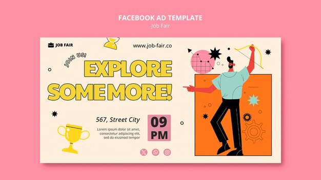 Plantilla de Facebook para la feria de trabajo de diseño plano