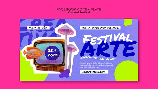 PSD gratuito plantilla de facebook de festival de arte colorido