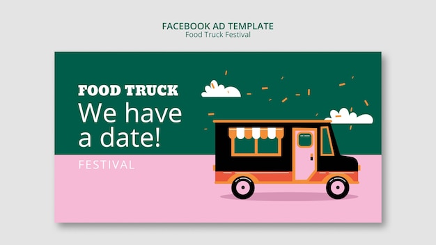 Plantilla de facebook del festival de camiones de comida de diseño plano