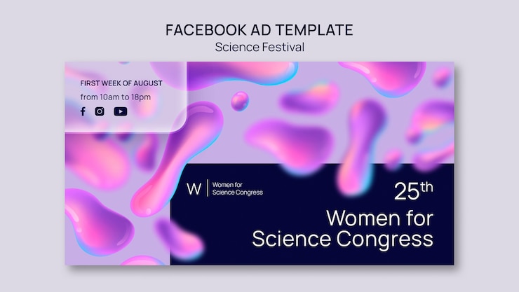 PSD gratuito plantilla de facebook del festival de ciencia degradado
