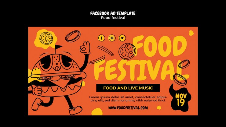 PSD gratuito plantilla de facebook de festival de comida dibujada a mano