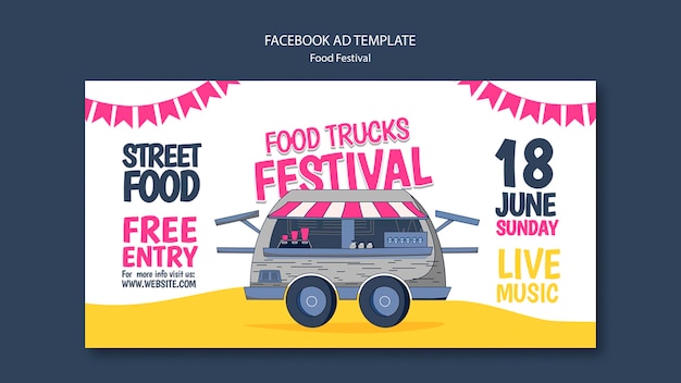 PSD gratuito plantilla de facebook de festival de comida de diseño plano