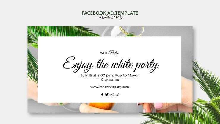 PSD gratuito plantilla de facebook de fiesta blanca botánica
