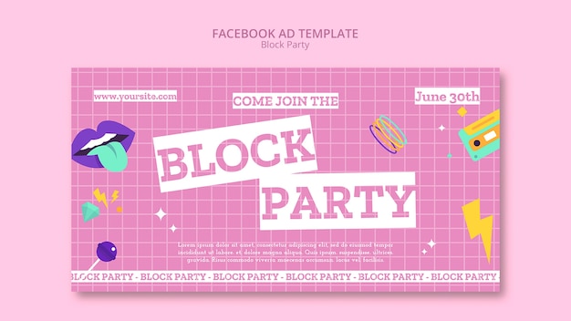 Plantilla de facebook de fiesta en bloque de diseño plano