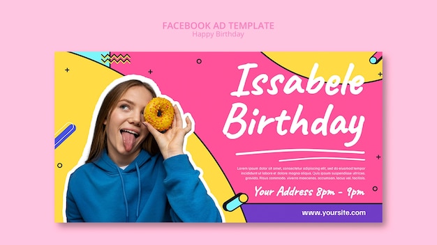 Plantilla de facebook de fiesta de cumpleaños de diseño plano