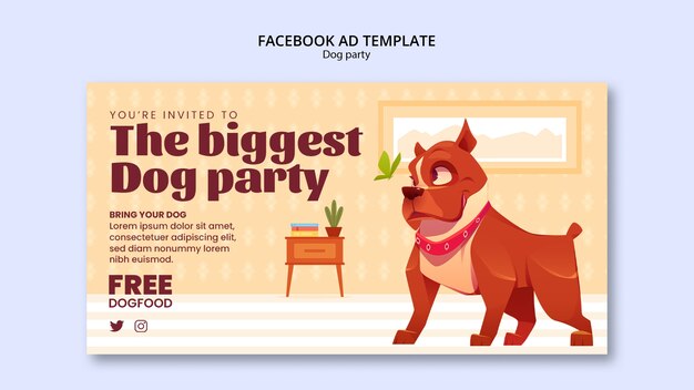 Plantilla de facebook de fiesta de perros de diseño plano