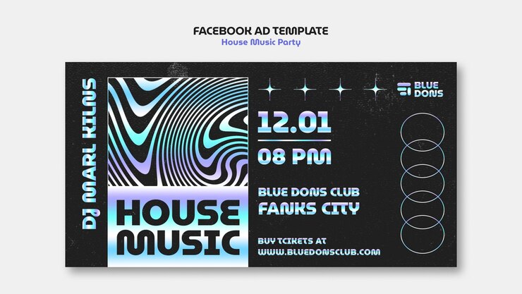 PSD gratuito plantilla de facebook para fiestas de música house