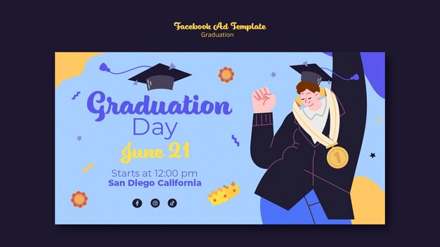 Plantilla de facebook de graduación de diseño plano