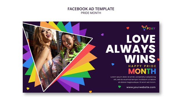 Plantilla de facebook del mes del orgullo de diseño plano