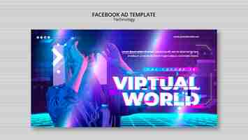 PSD gratuito plantilla de facebook de mundo virtual de neón