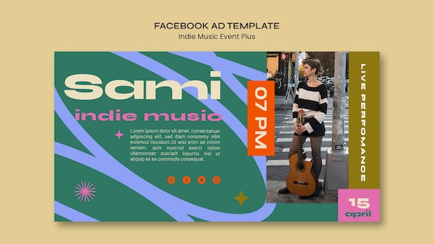 Plantilla de facebook de música indie de diseño plano