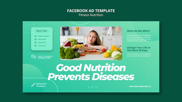 PSD gratuito plantilla de facebook de nutrición física