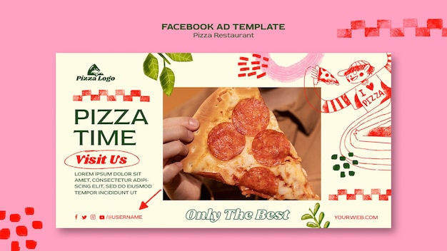 Plantilla de facebook de pizzería dibujada a mano