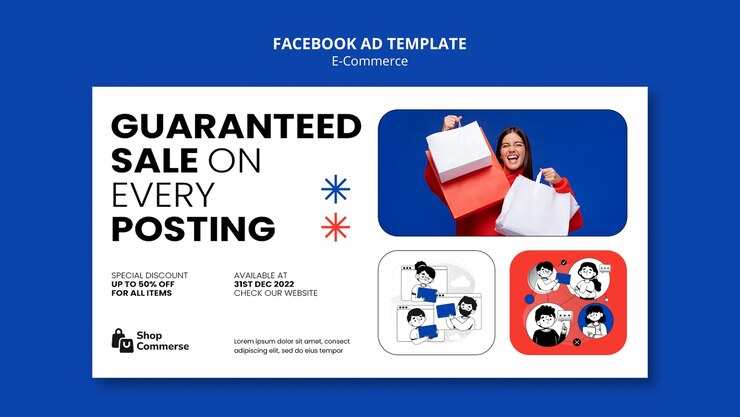 PSD gratuito plantilla de facebook de plataforma de comercio electrónico de diseño plano