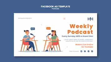 PSD gratuito plantilla de facebook de podcast en el aire de diseño plano