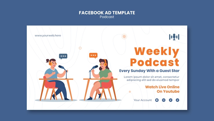 PSD gratuito plantilla de facebook de podcast en el aire de diseño plano