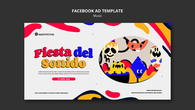 Plantilla de facebook de programa de música de diseño plano