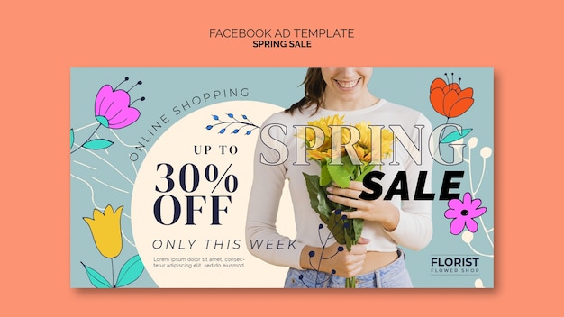 Plantilla de facebook de rebajas de primavera dibujada a mano